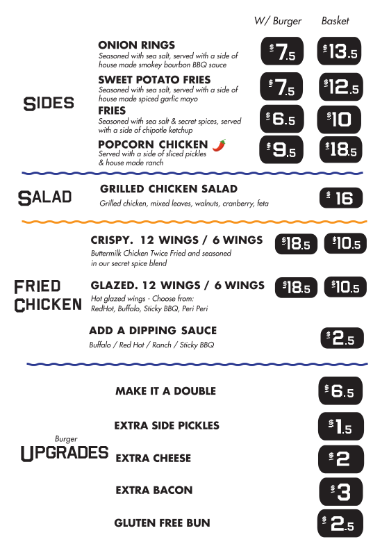 Menu, Burger Boys