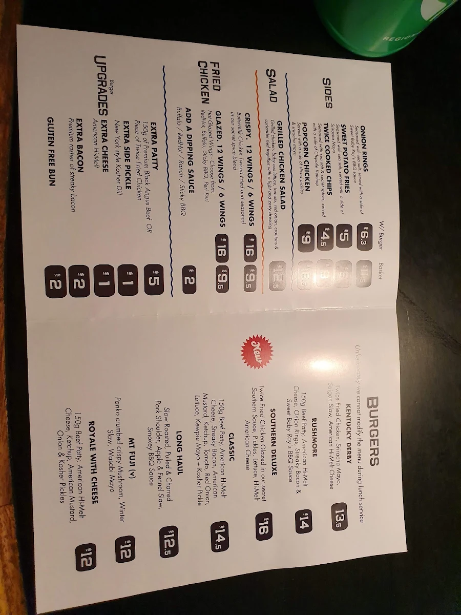 Menu, Burger Boys