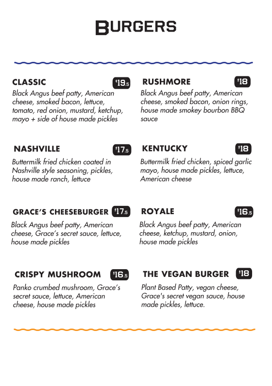 Menu, Burger Boys