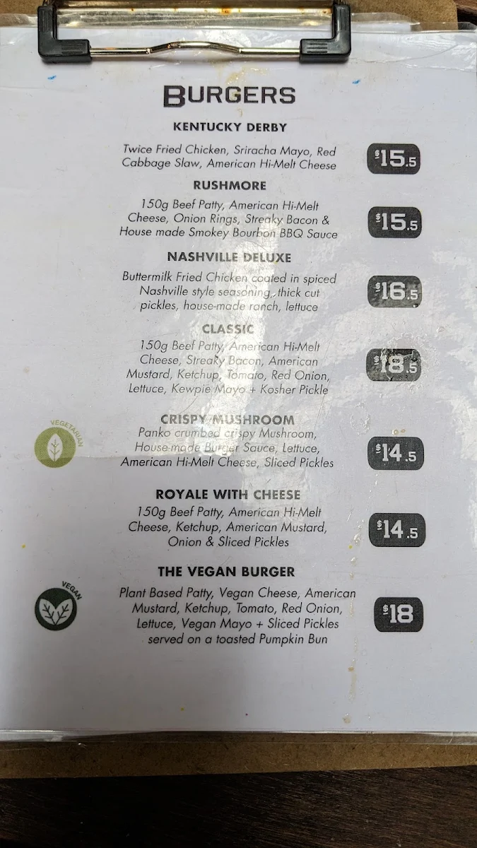 Menu, Burger Boys