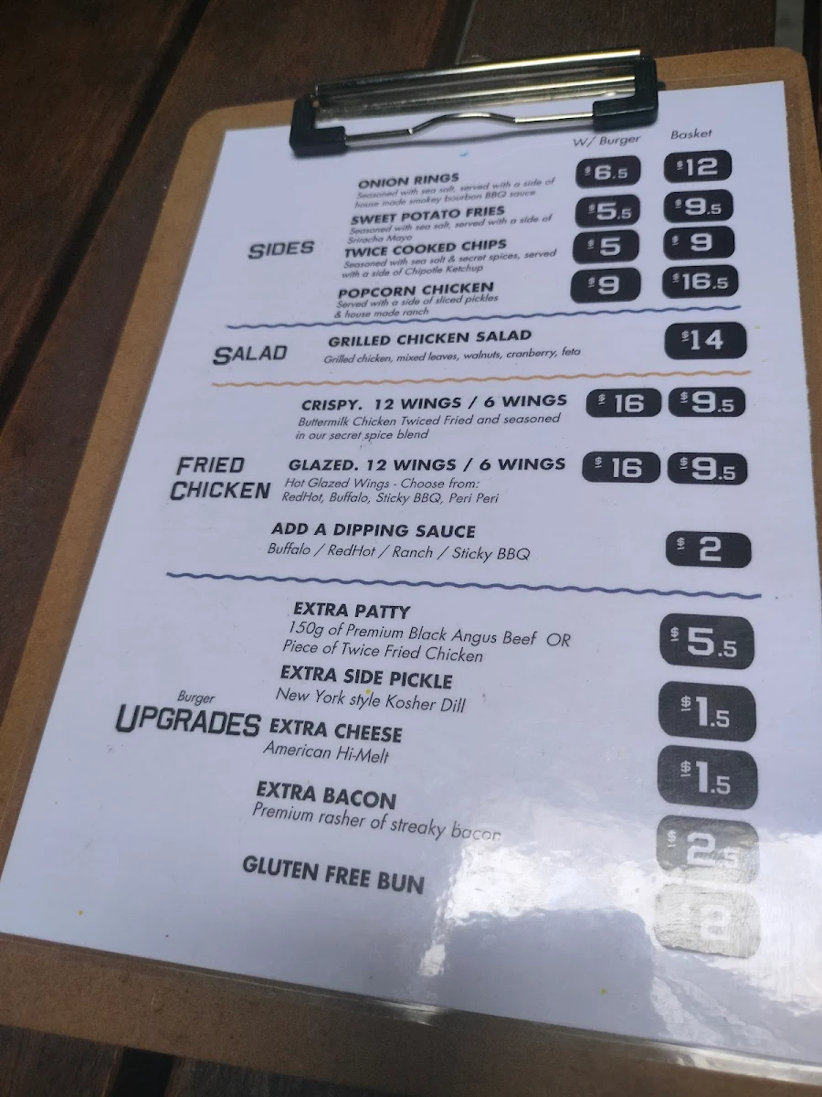 Menu, Burger Boys