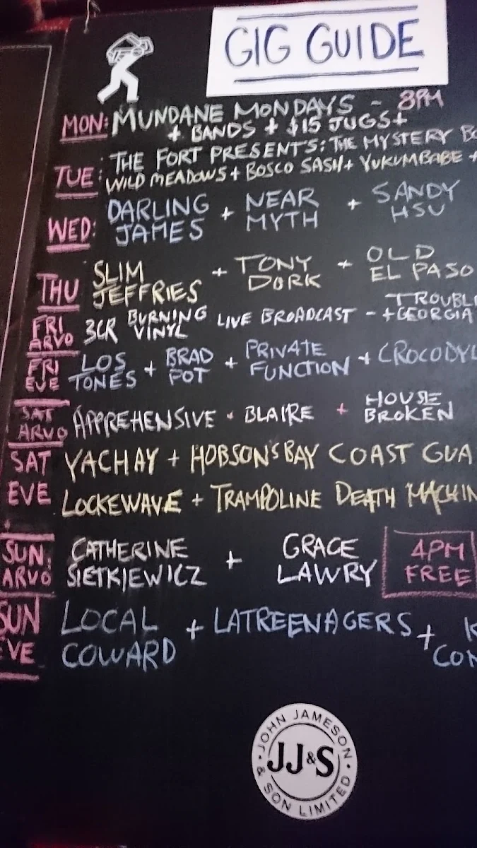 Menu, The Old Bar