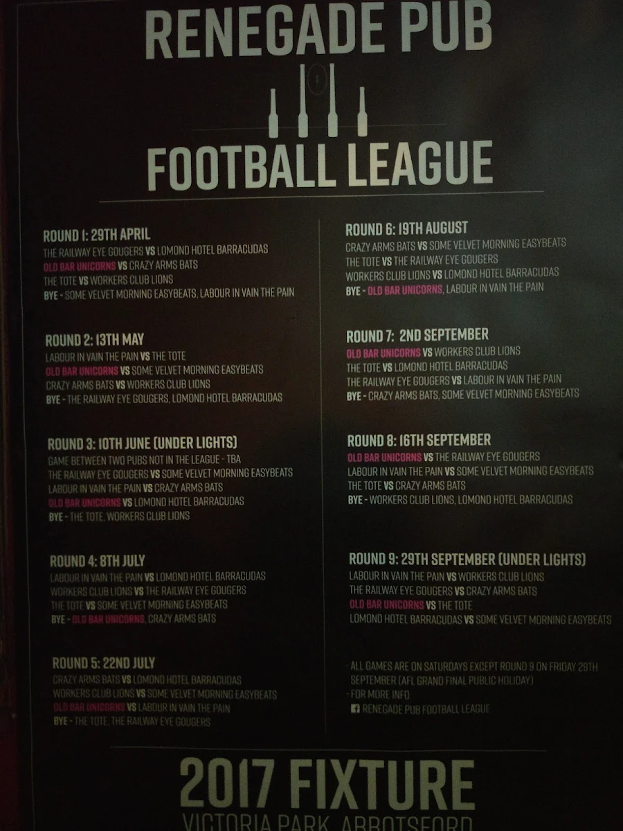 Menu, The Old Bar