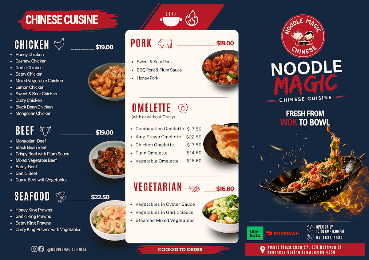 Menu, Noodle Magic Restaurant