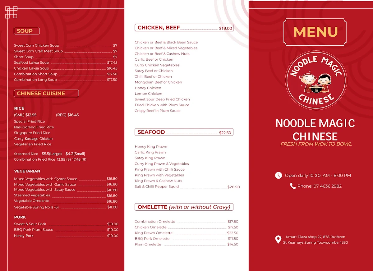 Menu, Noodle Magic Restaurant