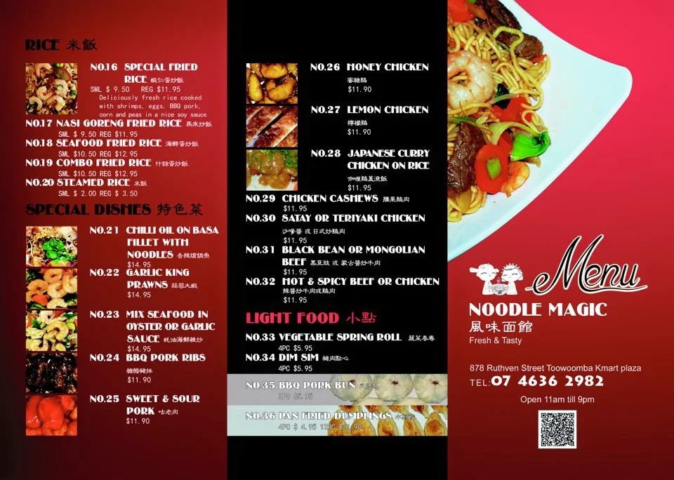 Menu, Noodle Magic Restaurant
