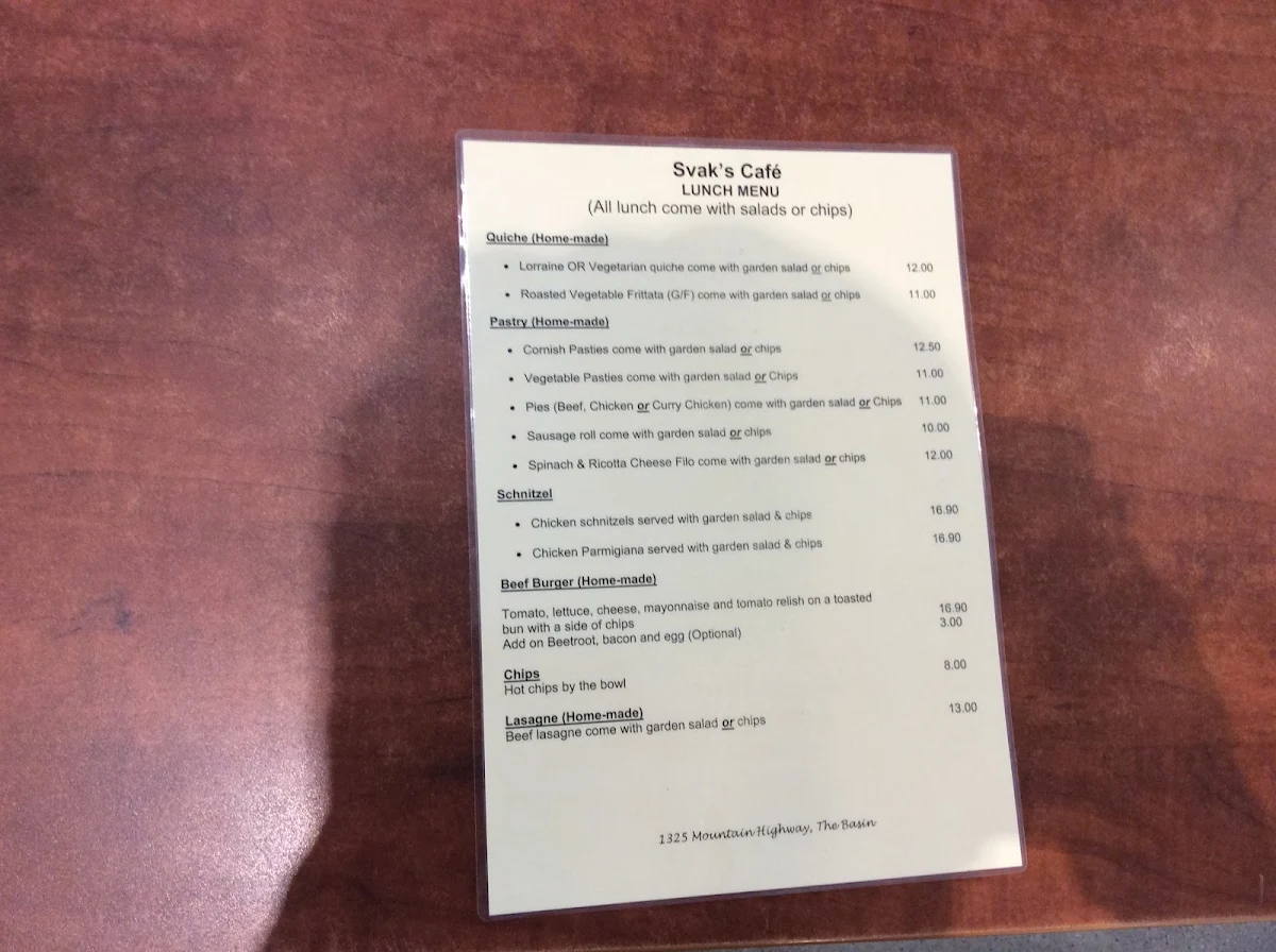 Menu, Svaks Cafe