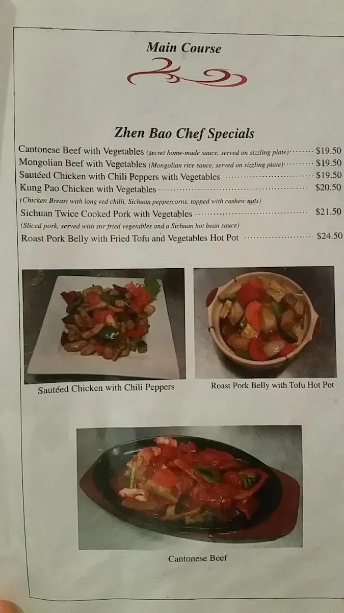 Menu, Zhen Bao Restaurant