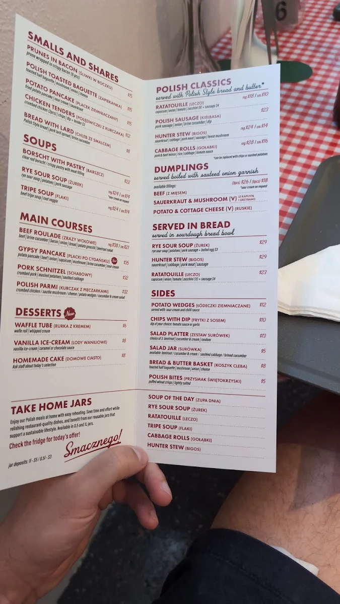 Menu, POLISH JAR Restaurant