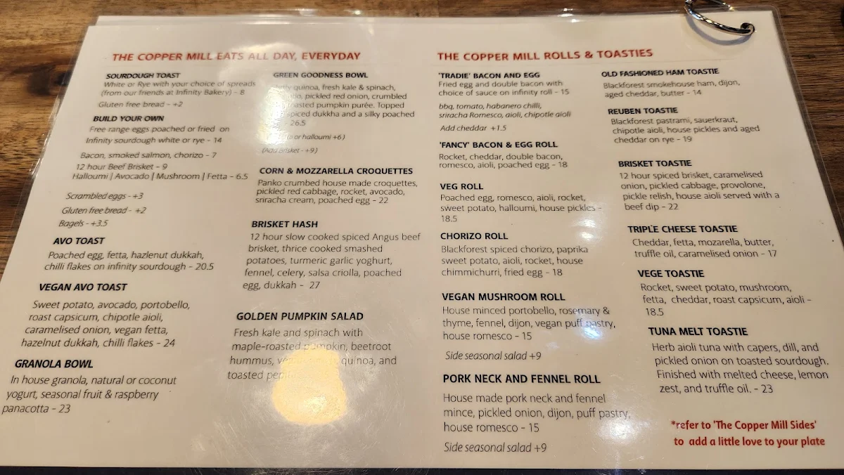 Menu, The Copper Mill