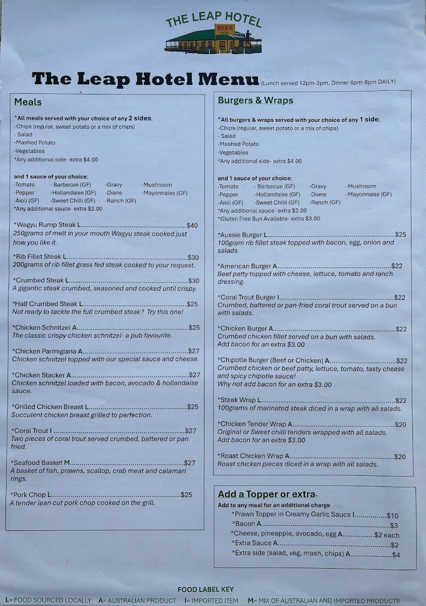 Menu, The Leap Hotel