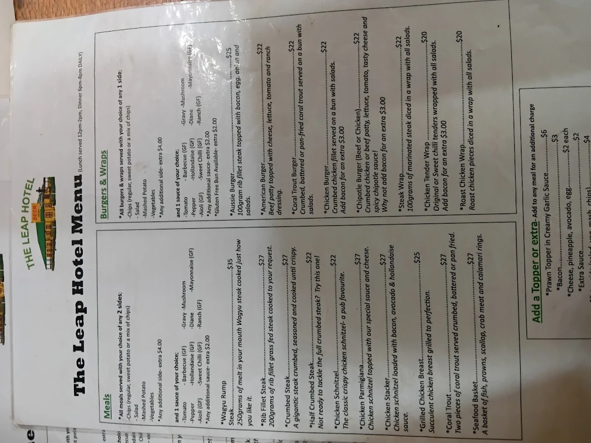 Menu, The Leap Hotel