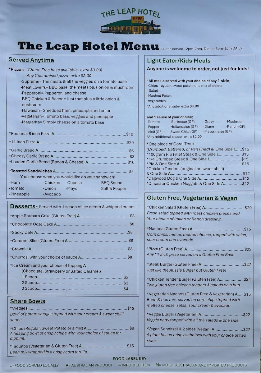 Menu, The Leap Hotel