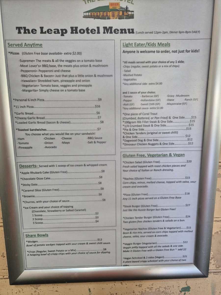 Menu, The Leap Hotel