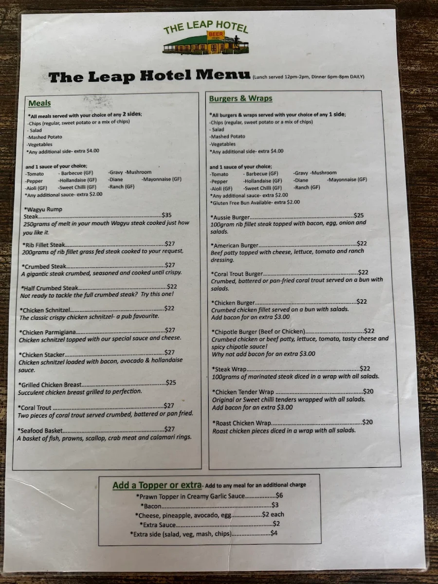 Menu, The Leap Hotel