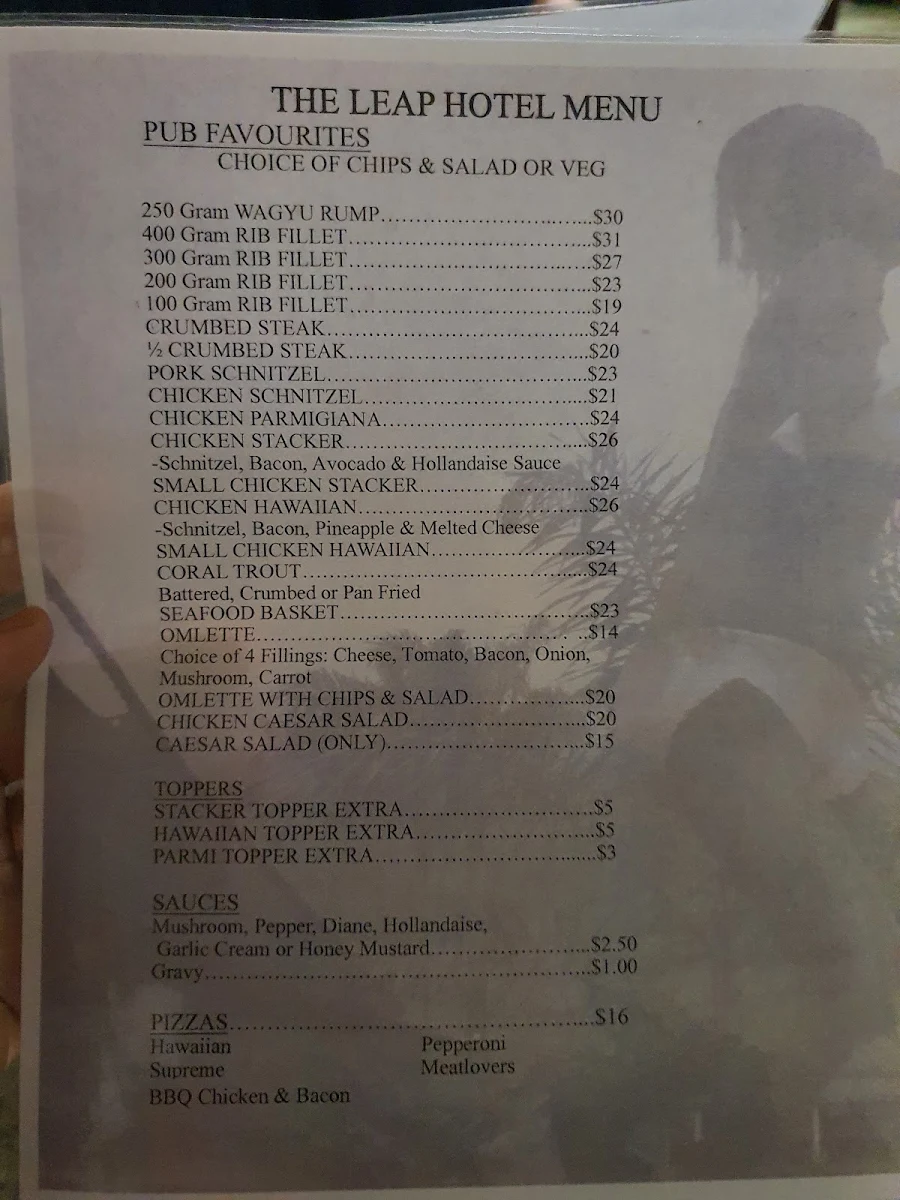 Menu, The Leap Hotel