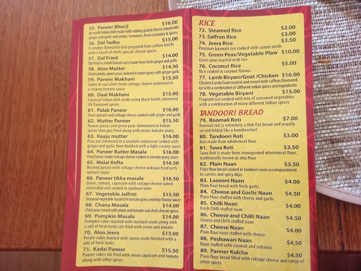 Menu, Mumbai Curry