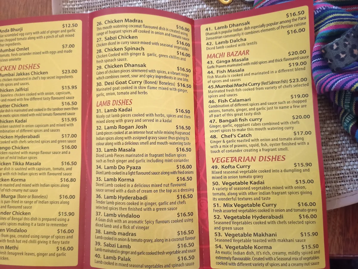 Menu, Mumbai Curry