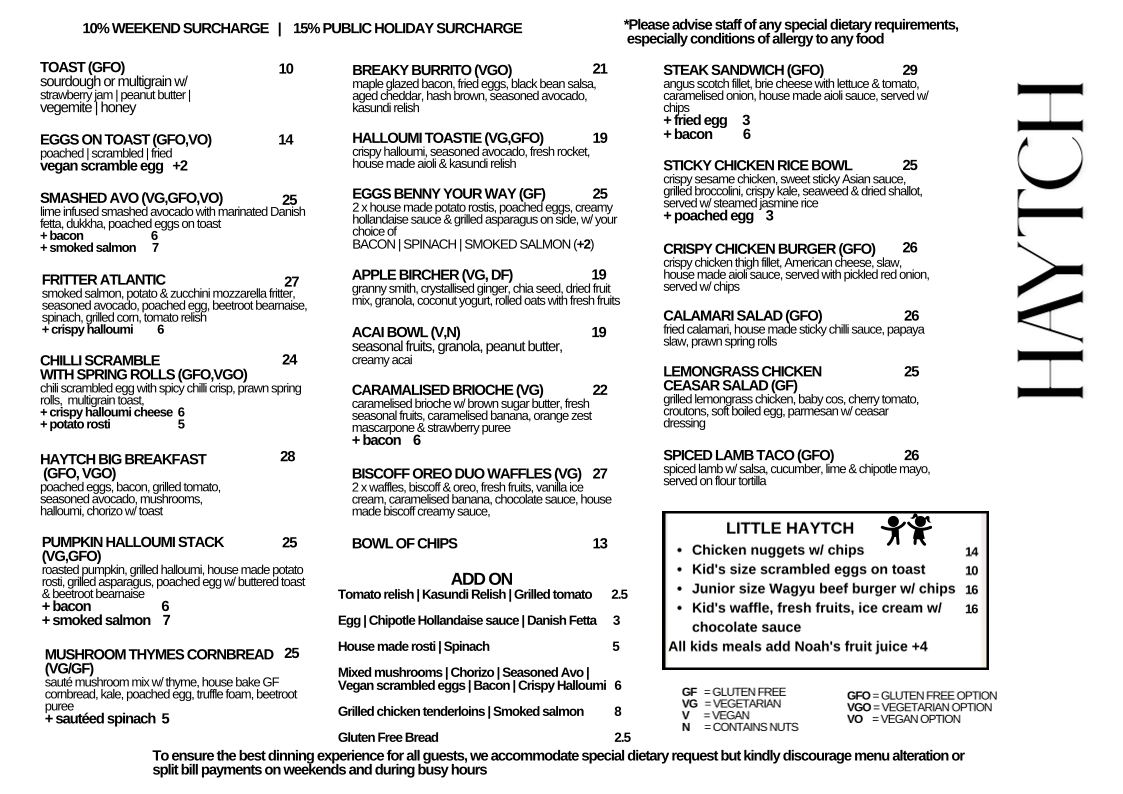 Menu, Haytch