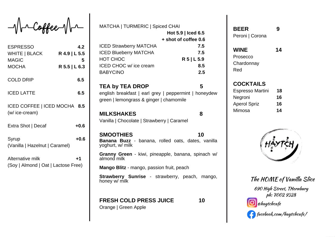 Menu, Haytch