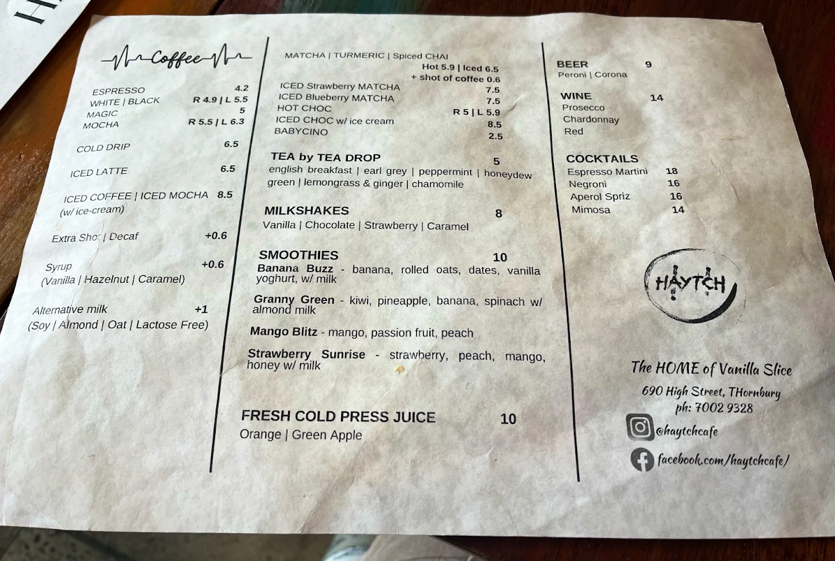 Menu, Haytch