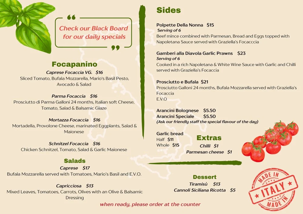 Menu, Pasta Mad