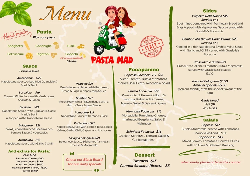 Menu, Pasta Mad