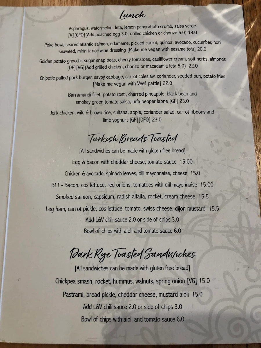Menu, Leaf & Vine Cafe and Wine Bar