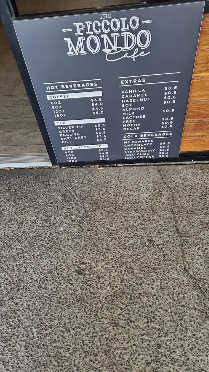Menu, The Piccolo Mondo Cafe