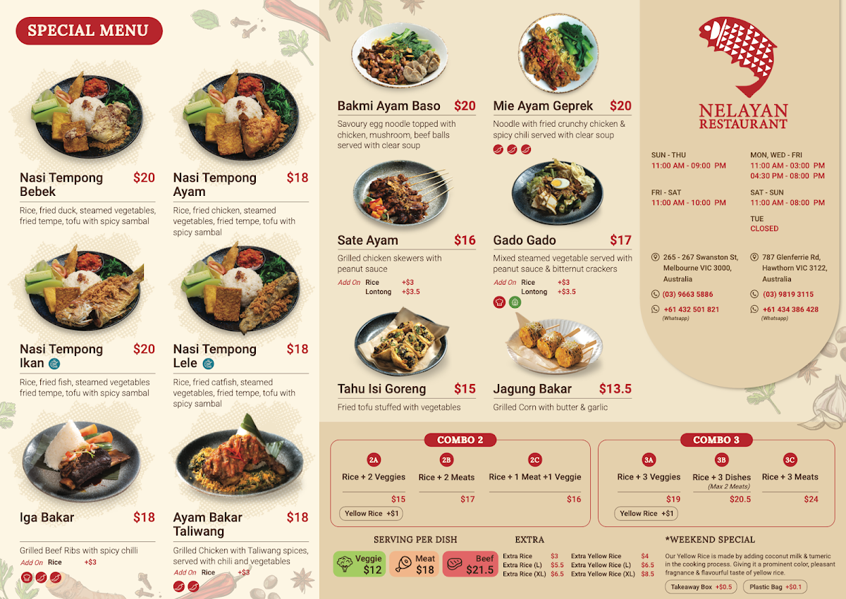 Menu, Nelayan Restaurant