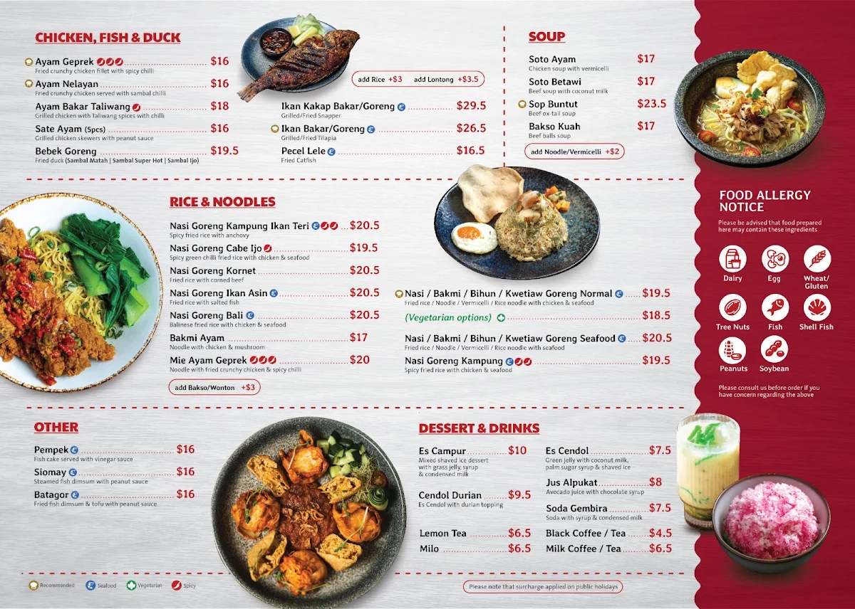 Menu, Nelayan Restaurant
