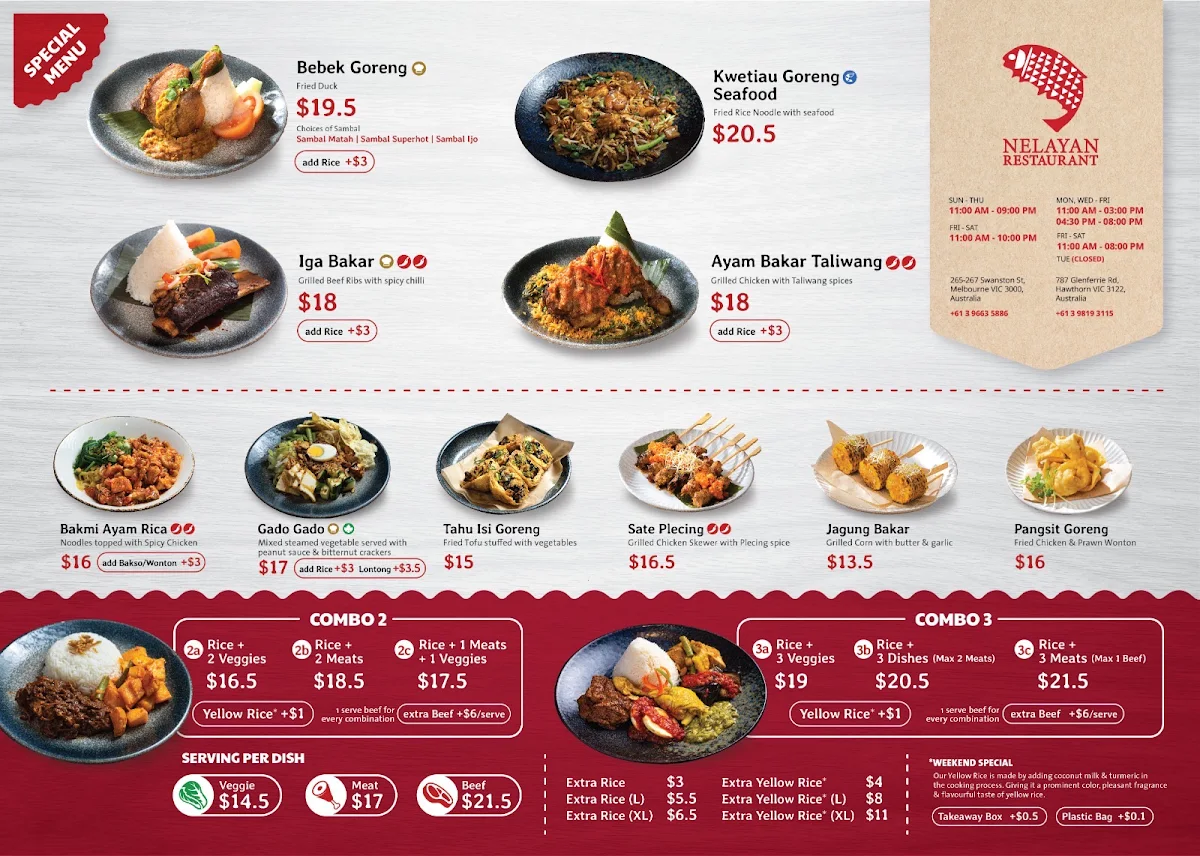 Menu, Nelayan Restaurant