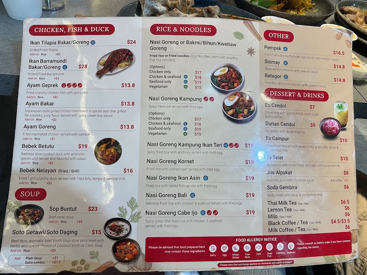 Menu, Nelayan Restaurant