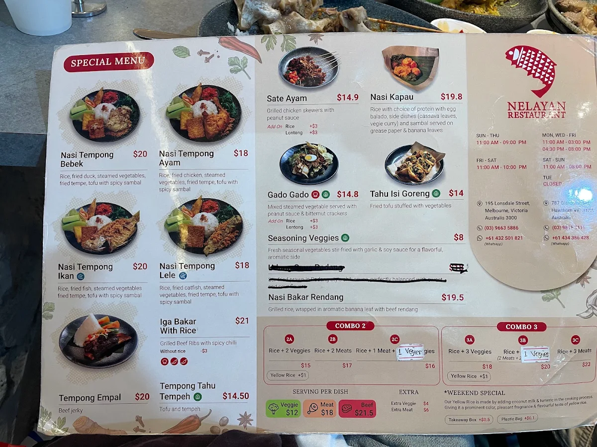 Menu, Nelayan Restaurant