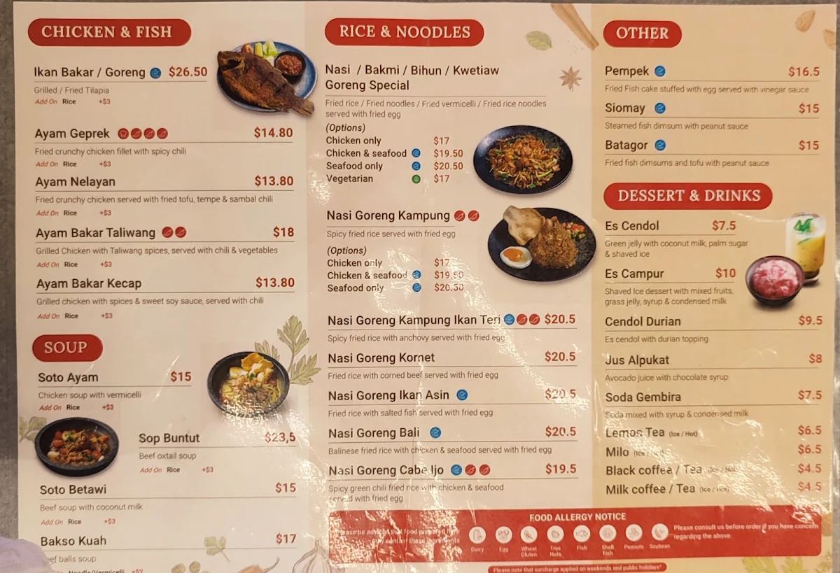 Menu, Nelayan Restaurant