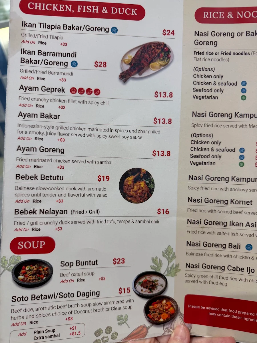 Menu, Nelayan Restaurant