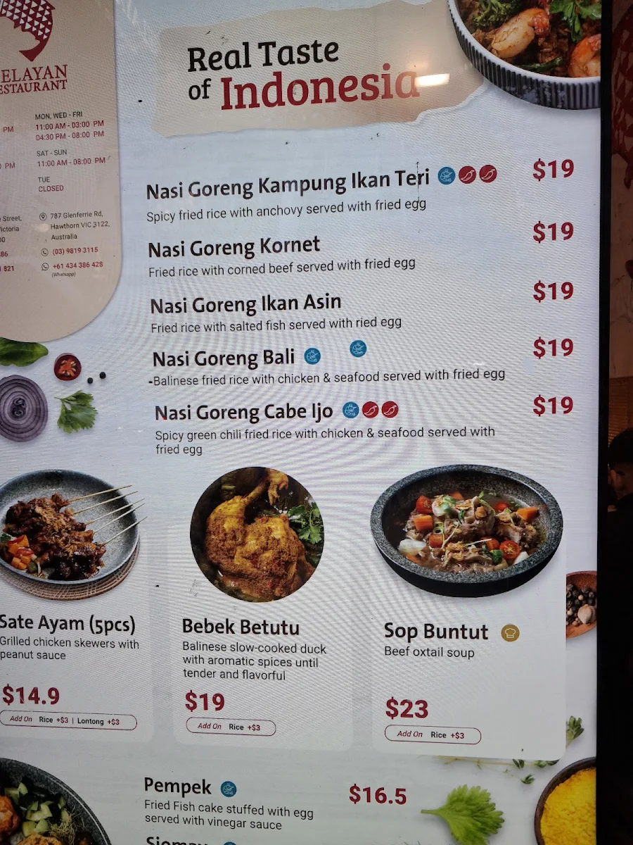 Menu, Nelayan Restaurant