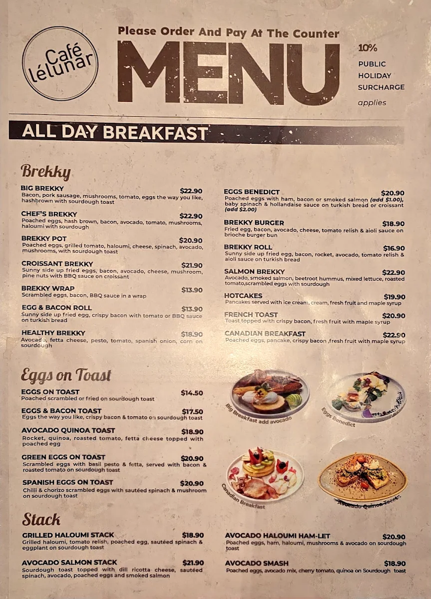 Menu, Cafe Lelunar
