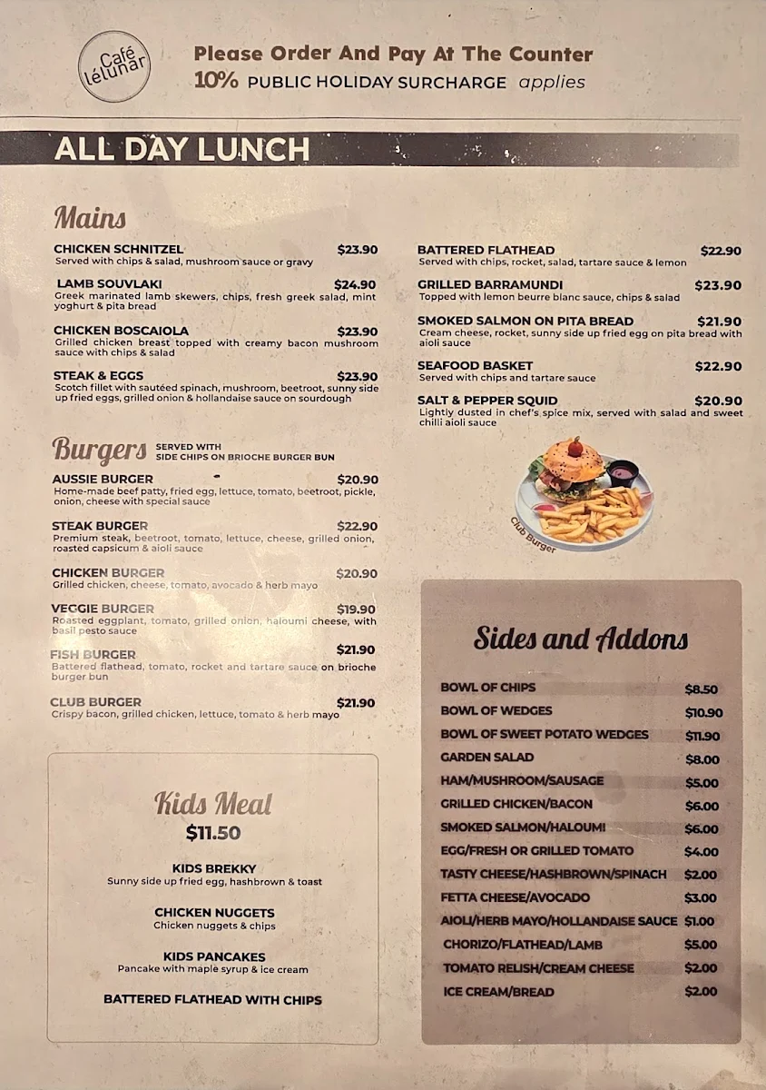 Menu, Cafe Lelunar