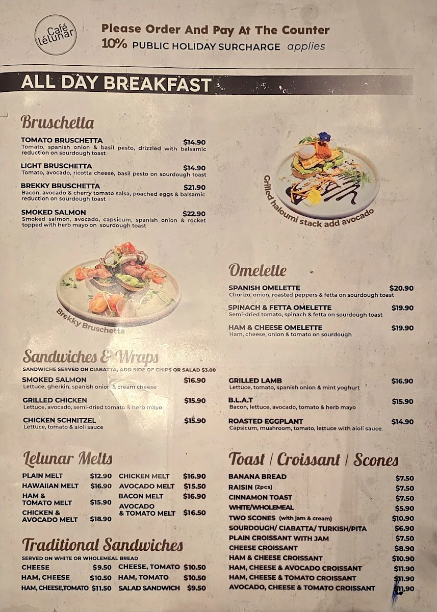 Menu, Cafe Lelunar