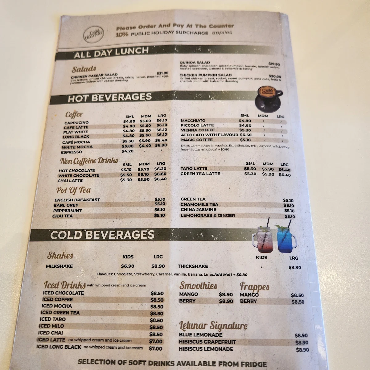 Menu, Cafe Lelunar