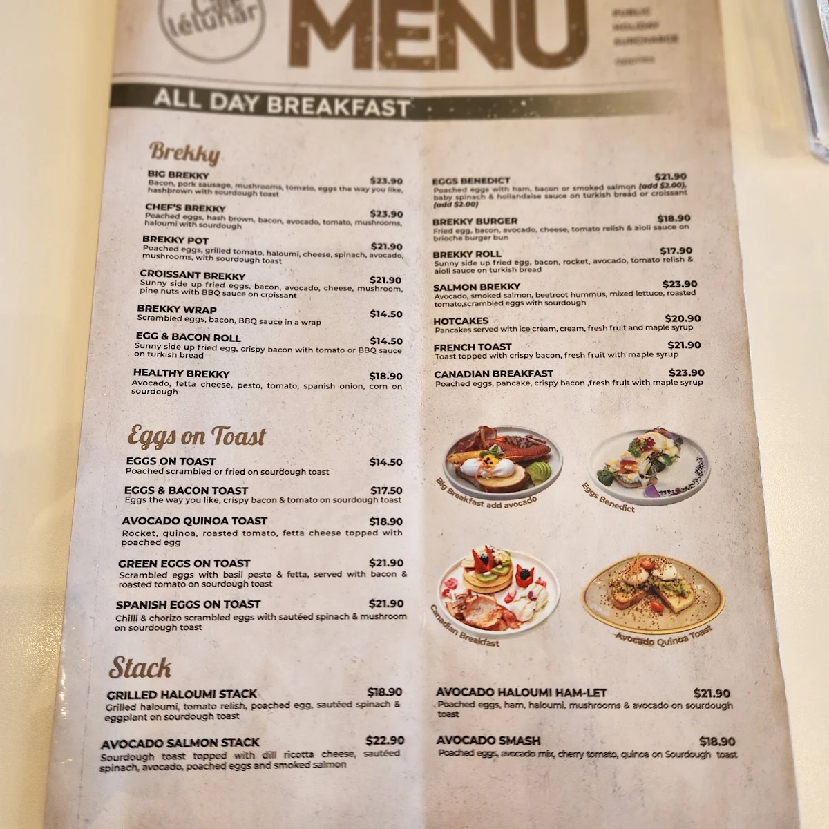 Menu, Cafe Lelunar