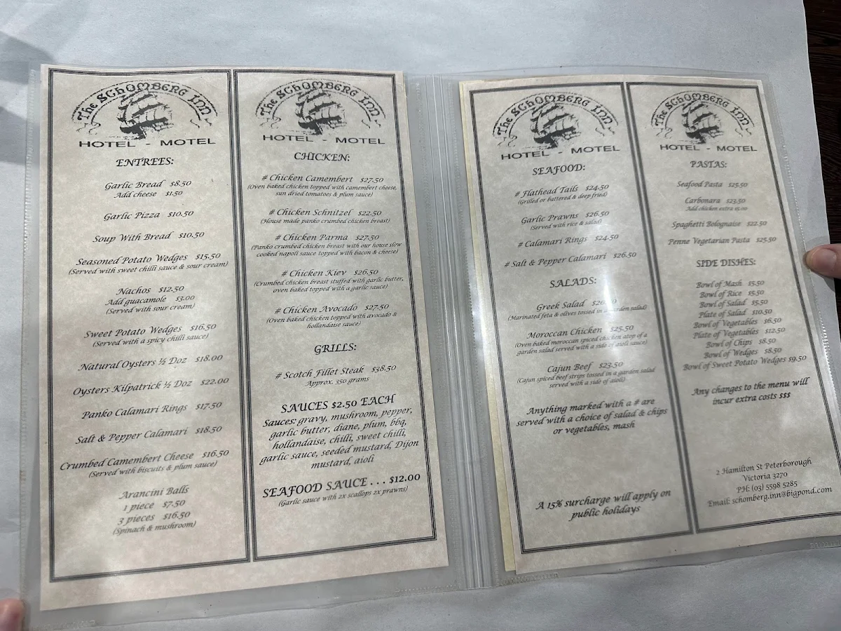 Menu, Schomberg Inn