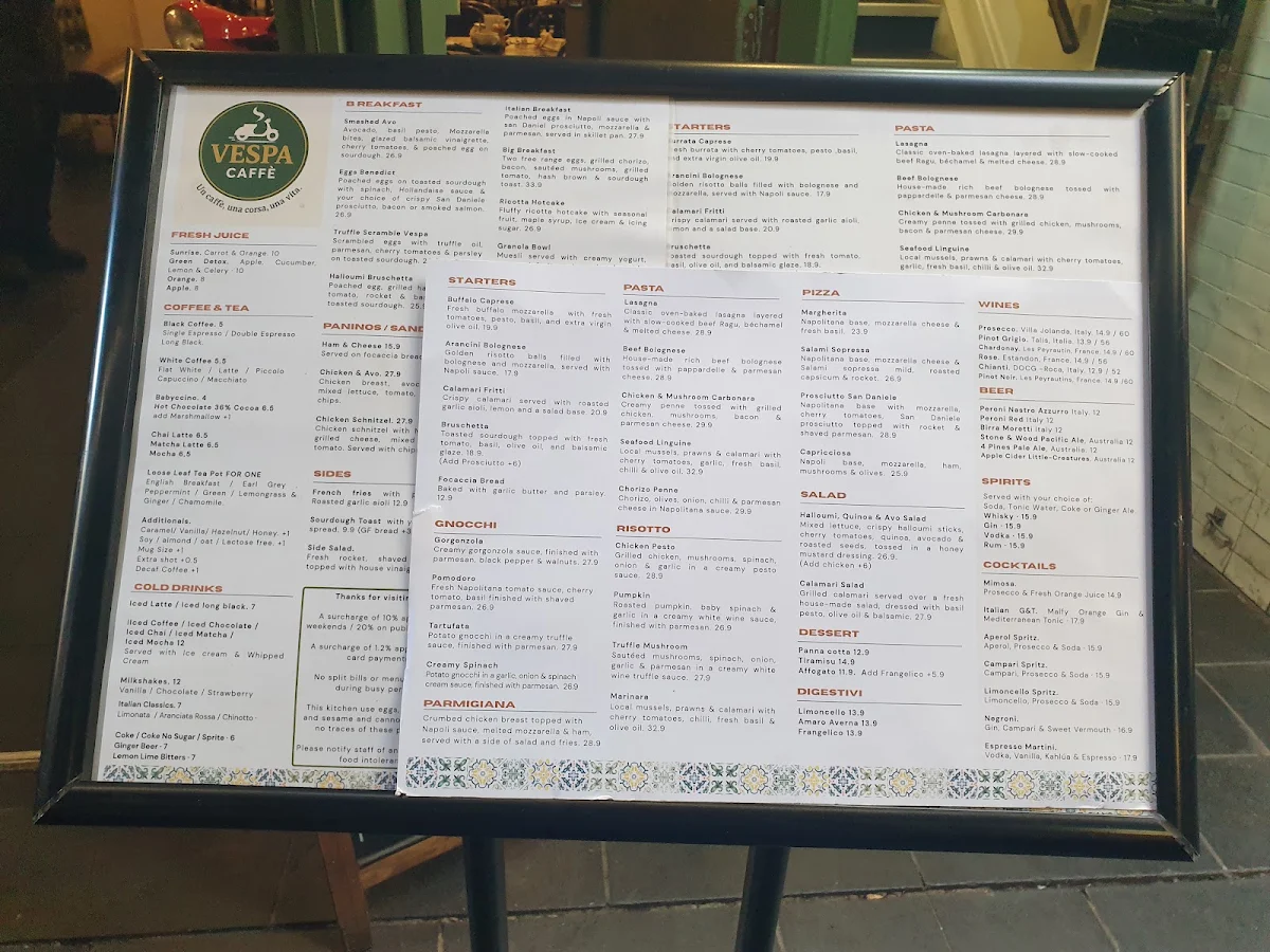 Menu, Vespa Caffe