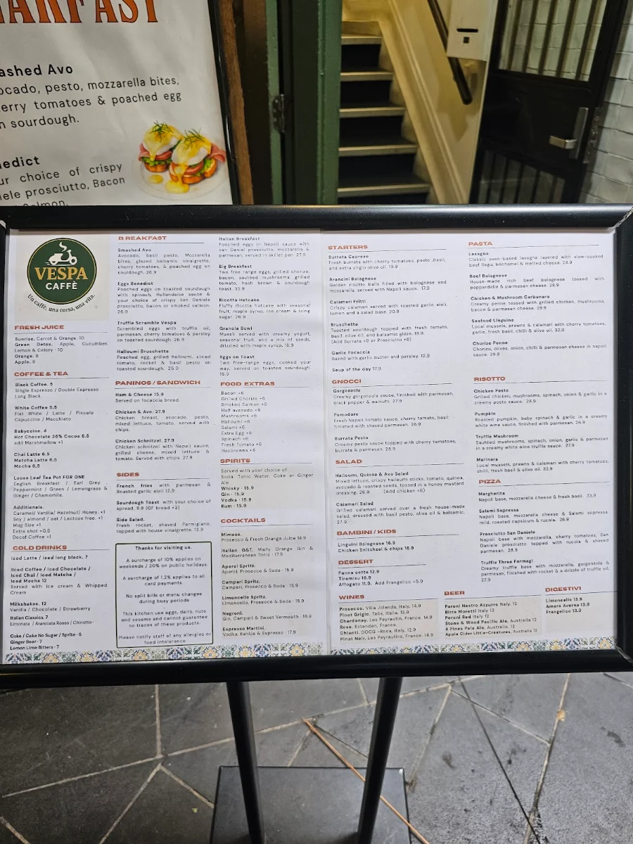 Menu, Vespa Caffe