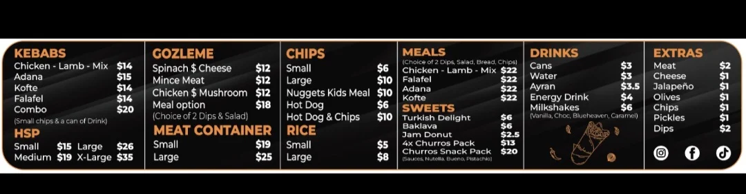 Menu, Kebab Nights