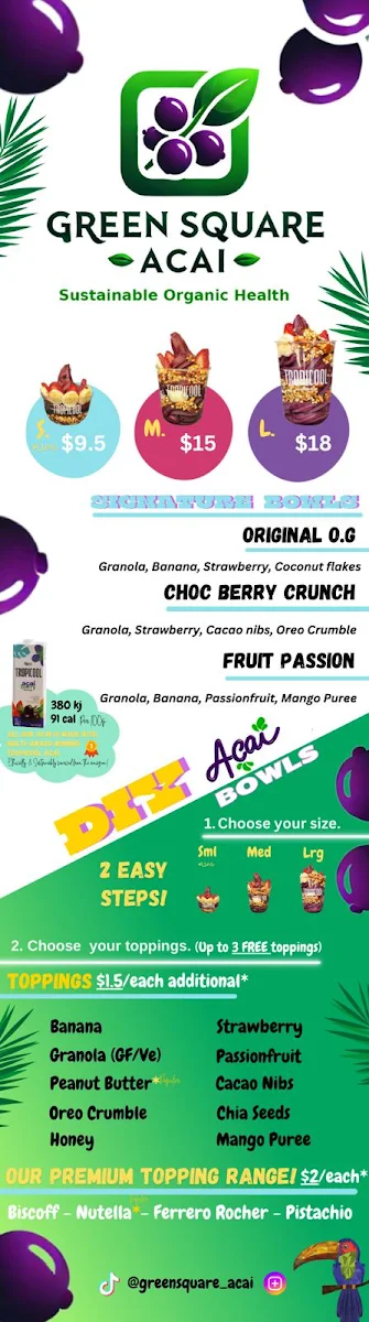 Menu, Bar Noun (Green Square Acai)