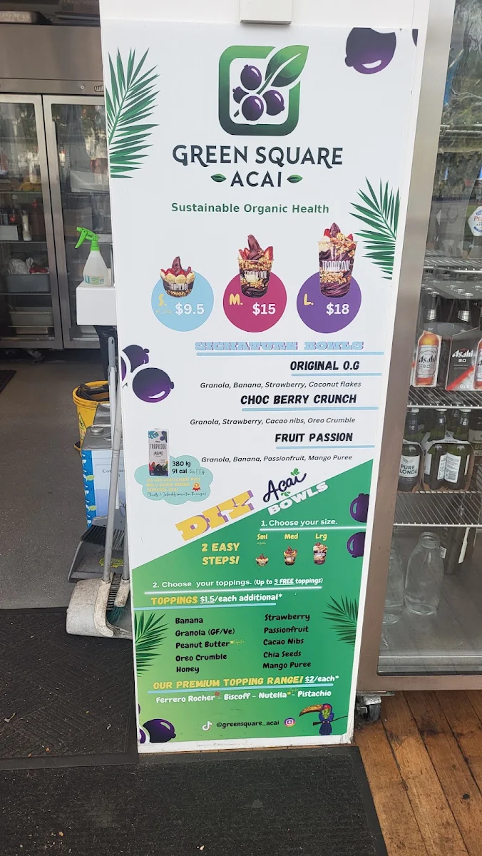Menu, Bar Noun (Green Square Acai)