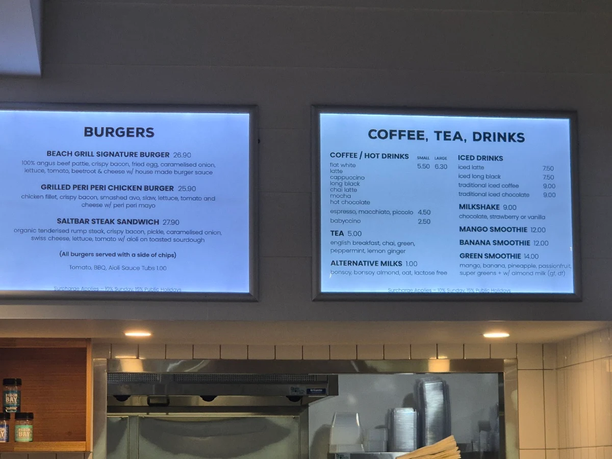 Menu, The Beach Grill Cafe & Kitchen