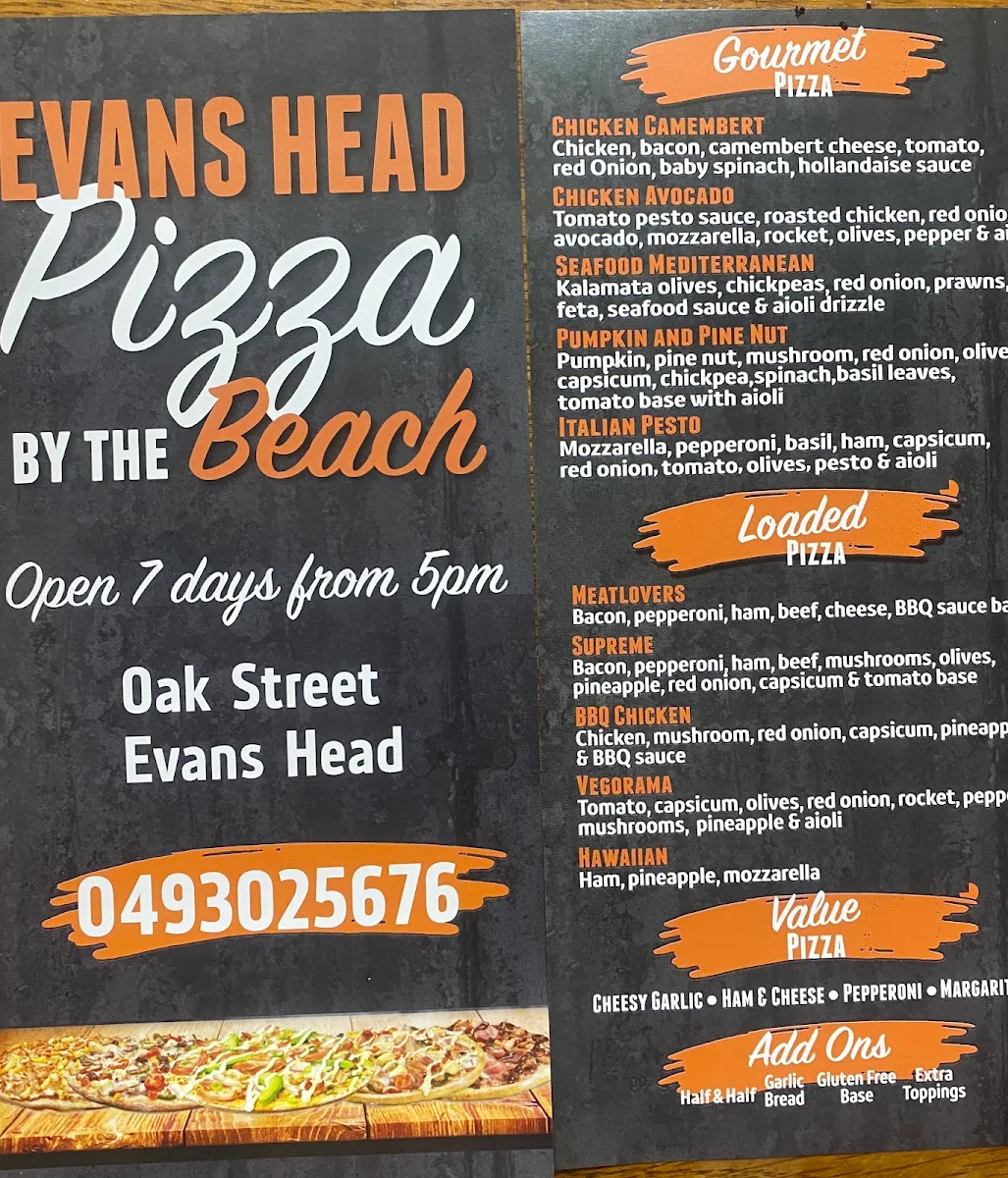 Menu, Evans head pizza by the beach